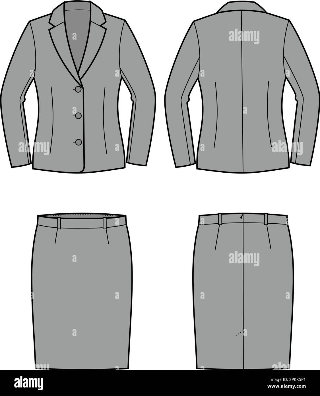 Conjunto de chaqueta de traje de negocios de mujer y falda. Ilustración del Vector