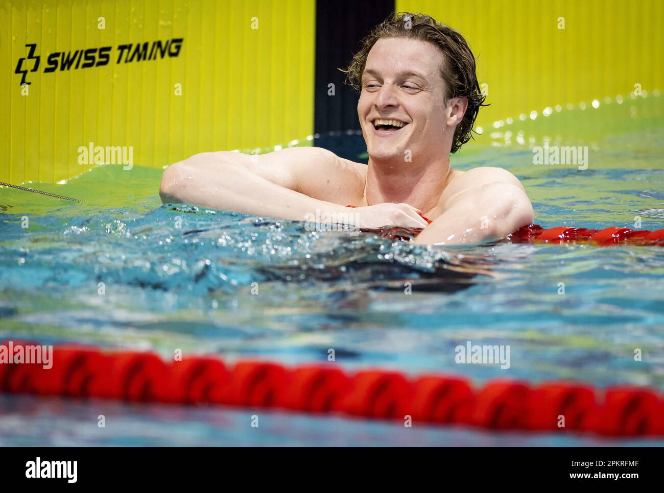 EINDHOVEN - Thom de Boer en acción en los 50 metros libres durante el último día del encuentro de clasificación de Eindhoven. Los mejores nadadores holandeses pueden nadar límites aquí para las próximas Copas del Mundo y los Juegos Olímpicos en 2024. ANP KOEN VAN WEEL Foto de stock