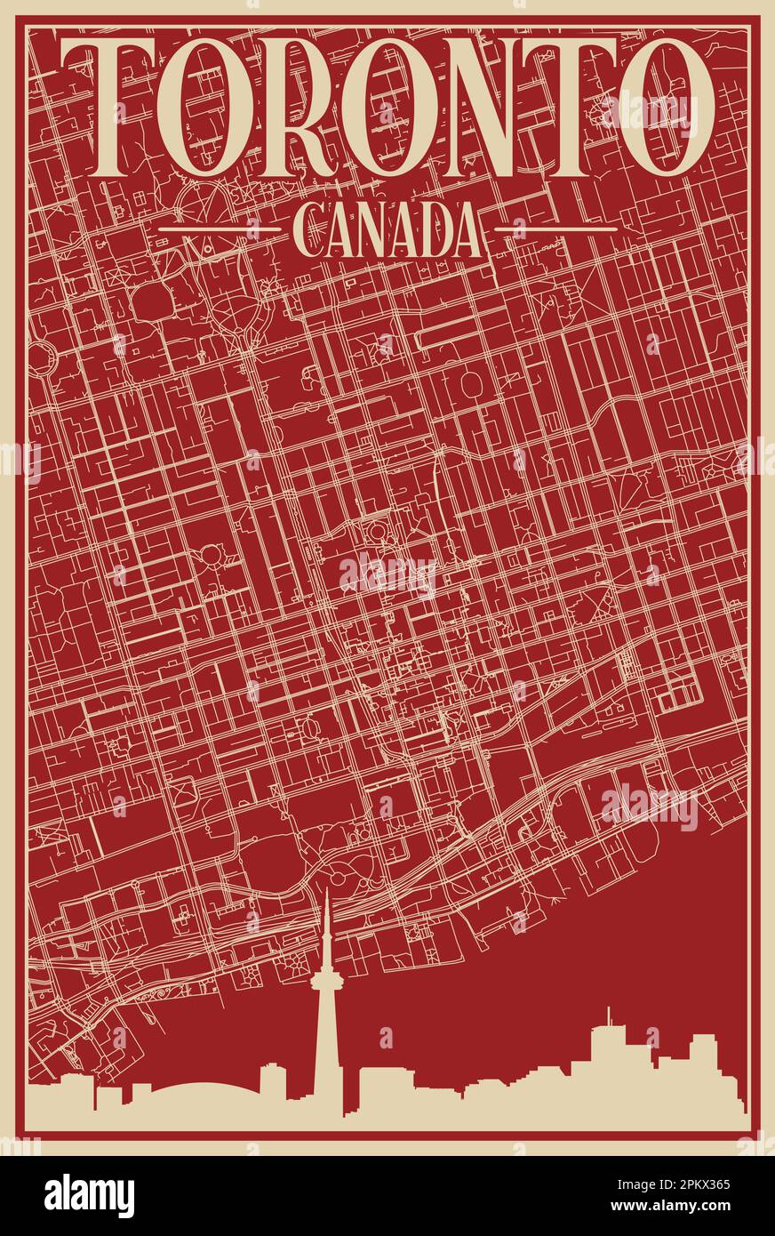 Cartel de la red de carreteras del centro de TORONTO, CANADÁ Ilustración del Vector