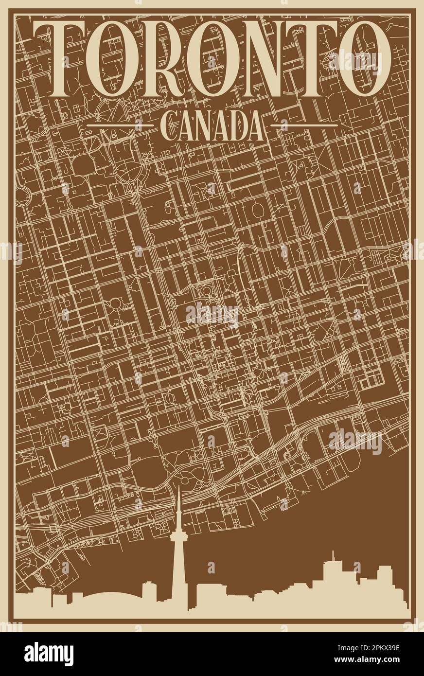 Cartel de la red de carreteras del centro de TORONTO, CANADÁ Ilustración del Vector