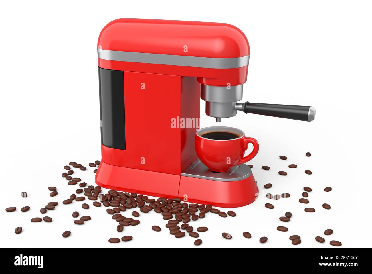 Máquina de café espresso con un cuerno y taza de café de cerámica sobre  fondo blanco. 3d render de la cafetera para hacer capuchino, americano,  espresso, mo Fotografía de stock - Alamy