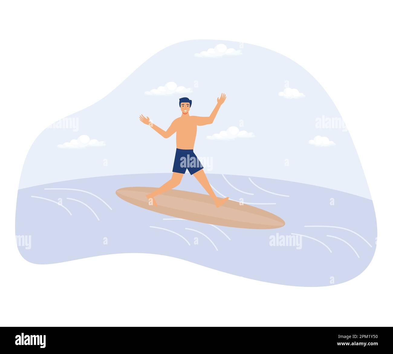 Concepto de deporte acuático, esquí acuático, surf y vela, estilo de vida activo, aventura de verano, traje de baño, club de yates, ilustración moderna de vector plano Ilustración del Vector