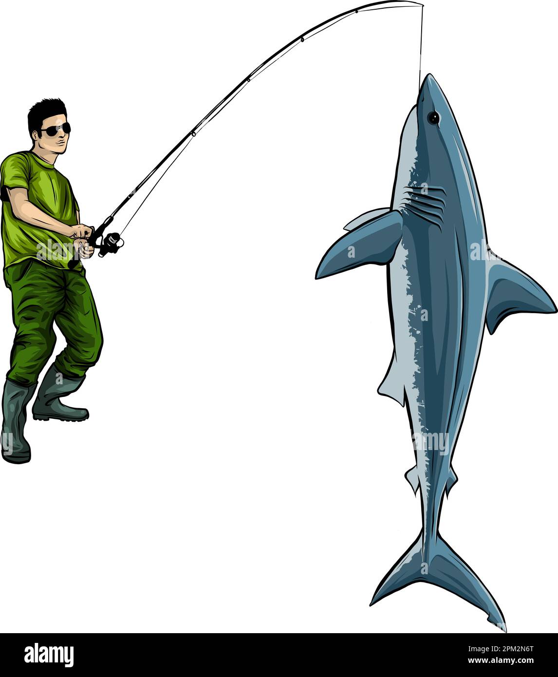 Pescador y tiburón ilustración vectorial Imagen Vector de stock - Alamy