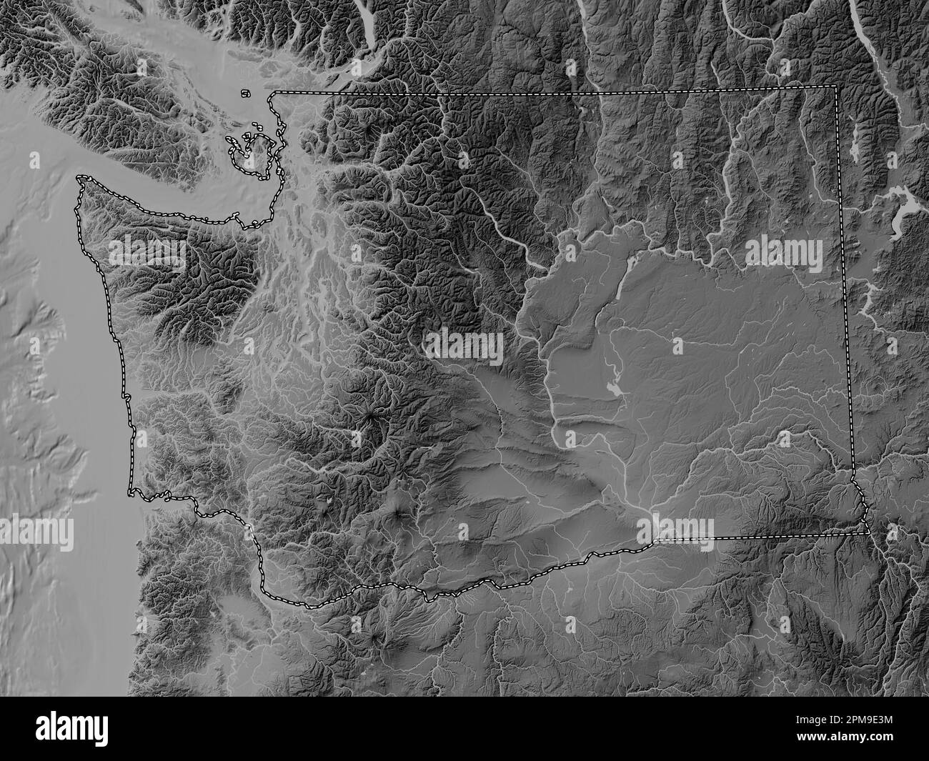 Washington, estado de los Estados Unidos de América. Mapa de elevación