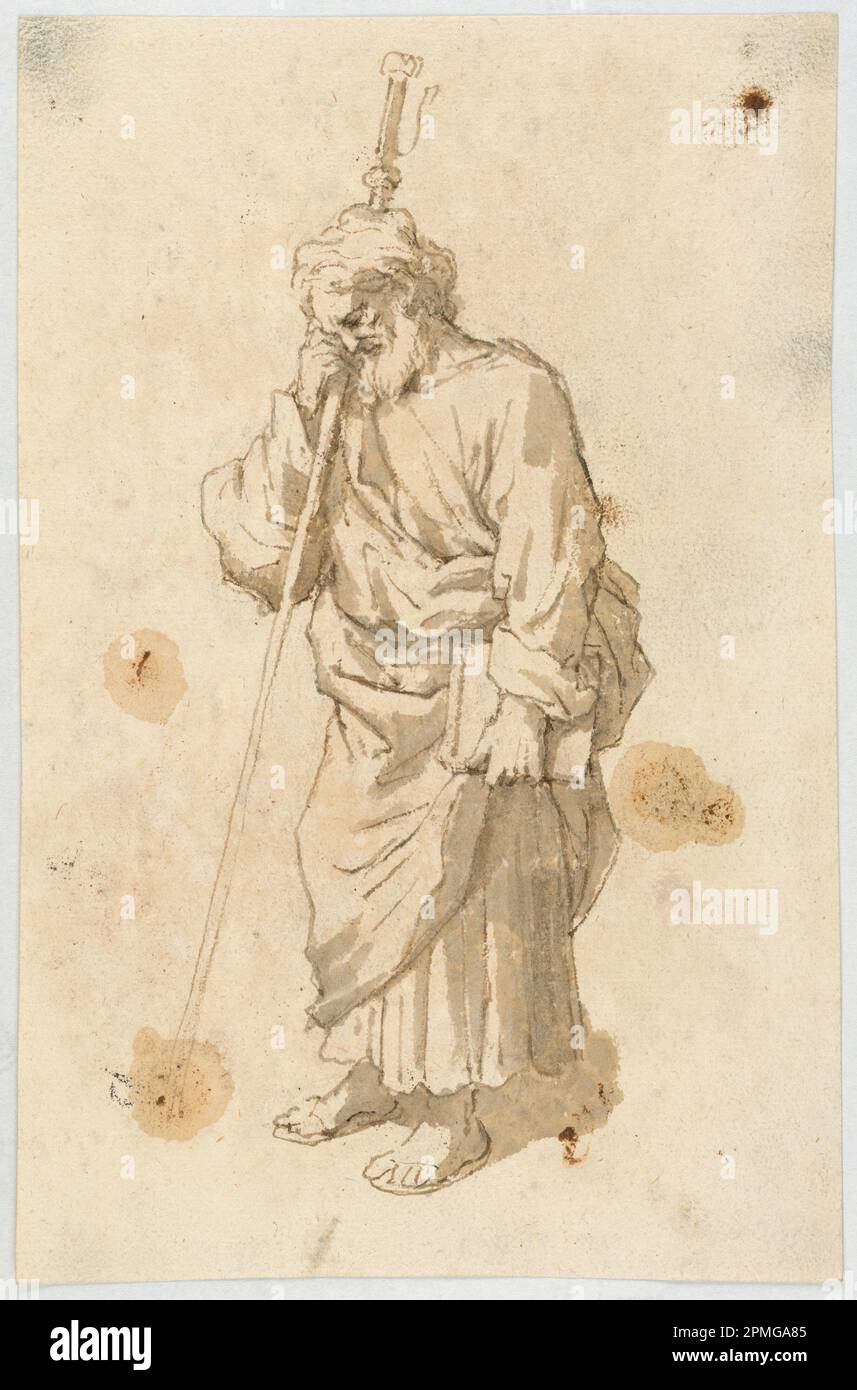 Dibujo, barbudo hombre con un bastón; Italia; pluma y tinta, pincel y sepia  sobre papel Fotografía de stock - Alamy