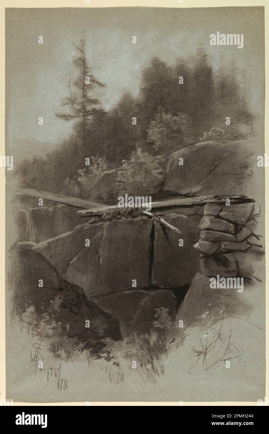 Dibujo, Rock Cliff; EE.UU.; carbón, tiza blanca y negra sobre papel gris; 56,5 x 37,2 cm (22 1/4 x 14 5/8 pulg.) Foto de stock