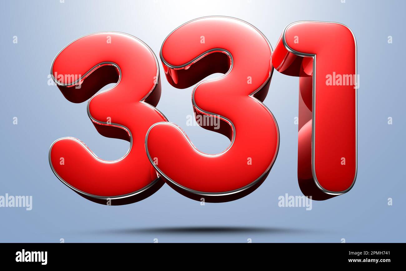 Número 331 rojo 3D ilustración sobre fondo azul claro tiene trayectoria