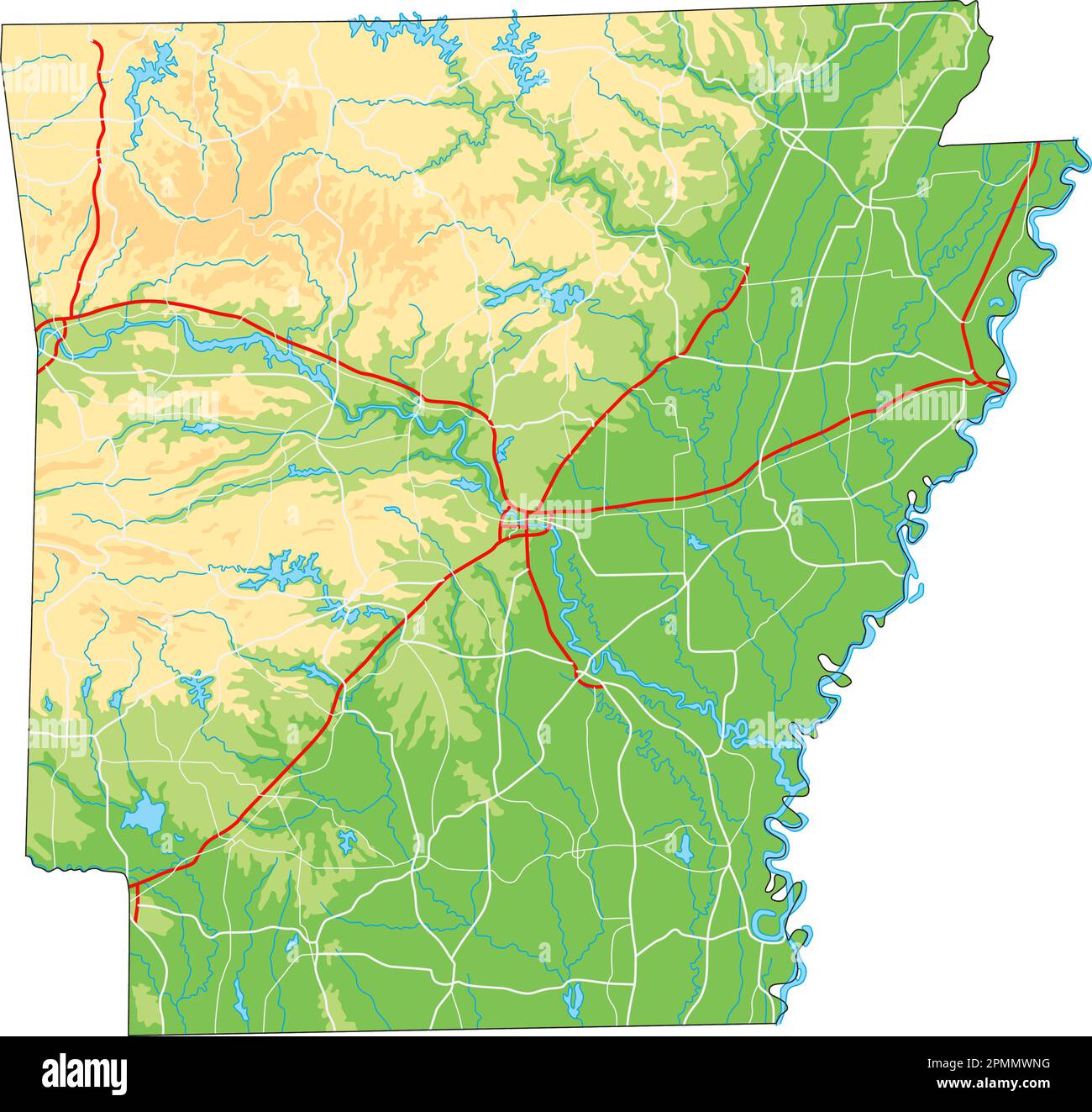 Mapa físico de Arkansas muy detallado Imagen Vector de stock - Alamy
