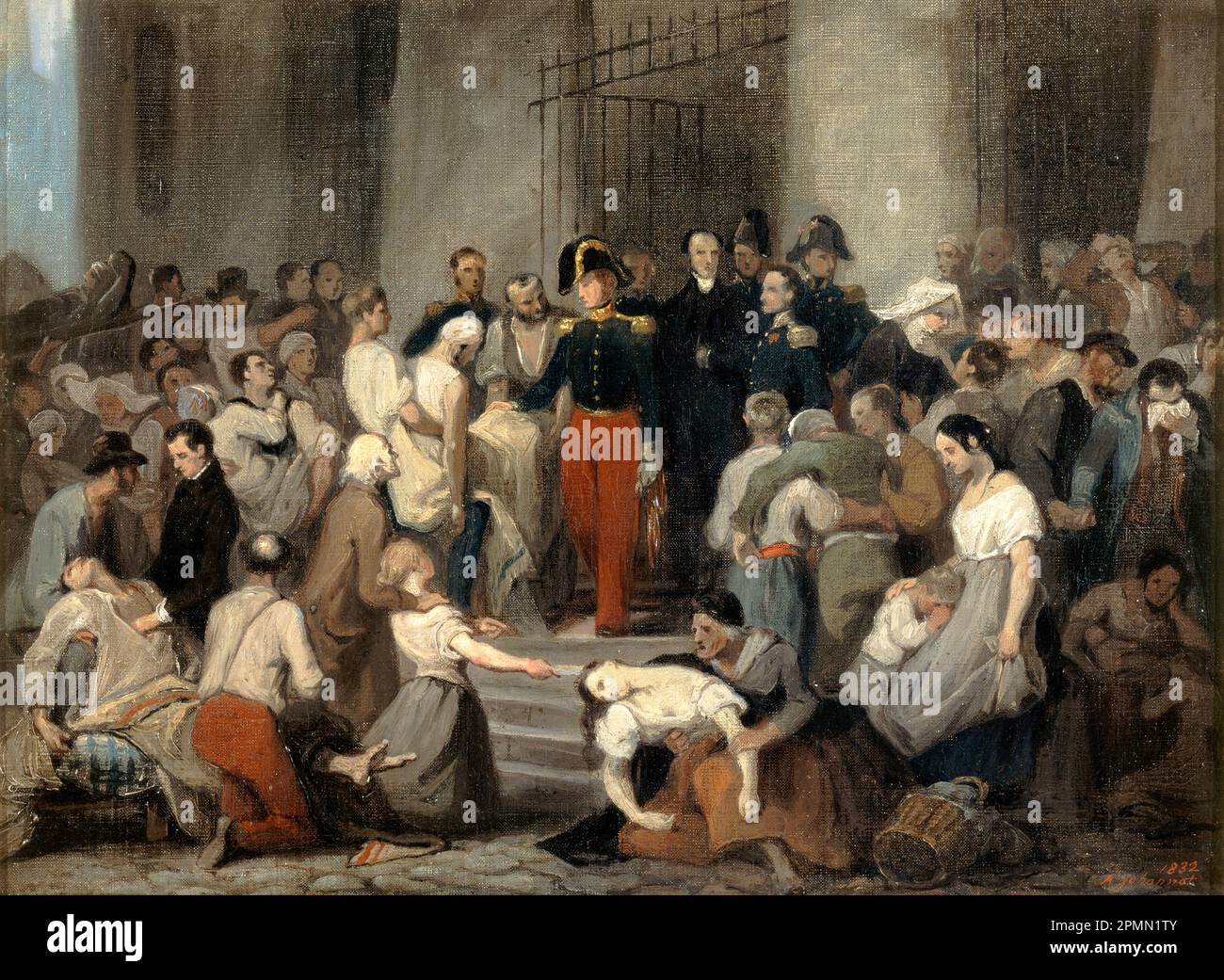 El duque de Orleans visitó a los enfermos en el Hôtel-Dieu durante la epidemia de cólera en 1832 Foto de stock