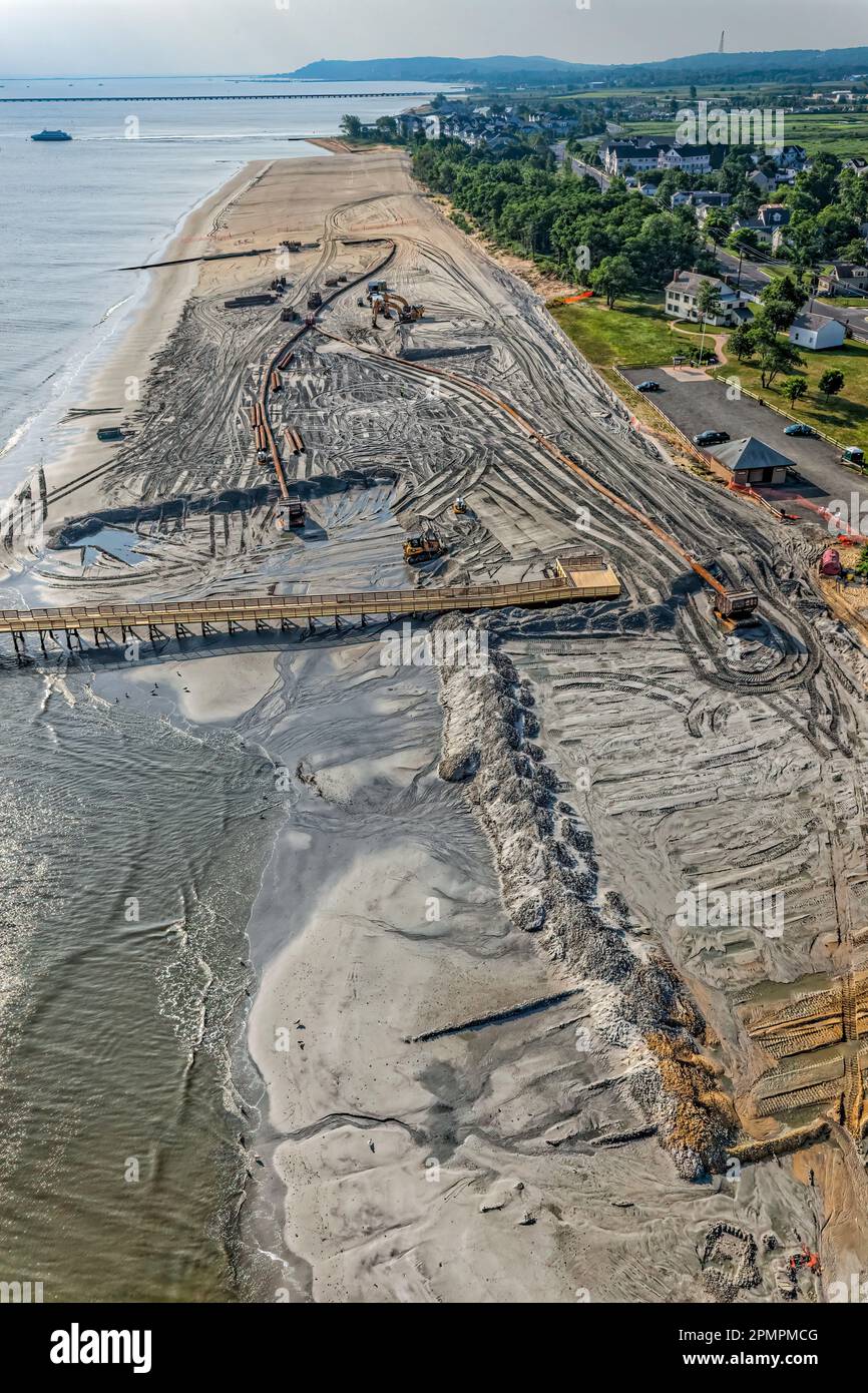 Nueva Jersey Shore Beach Proyecto de confinamiento, Monmouth, NJ (después del huracán arenoso) Foto de stock