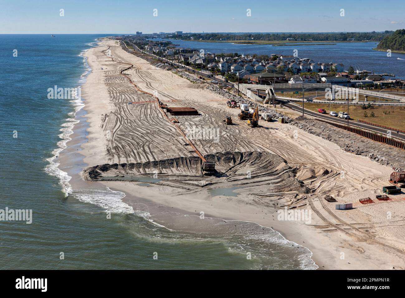 Nueva Jersey Shore Beach Proyecto de confinamiento, Monmouth, NJ (después del huracán arenoso) Foto de stock