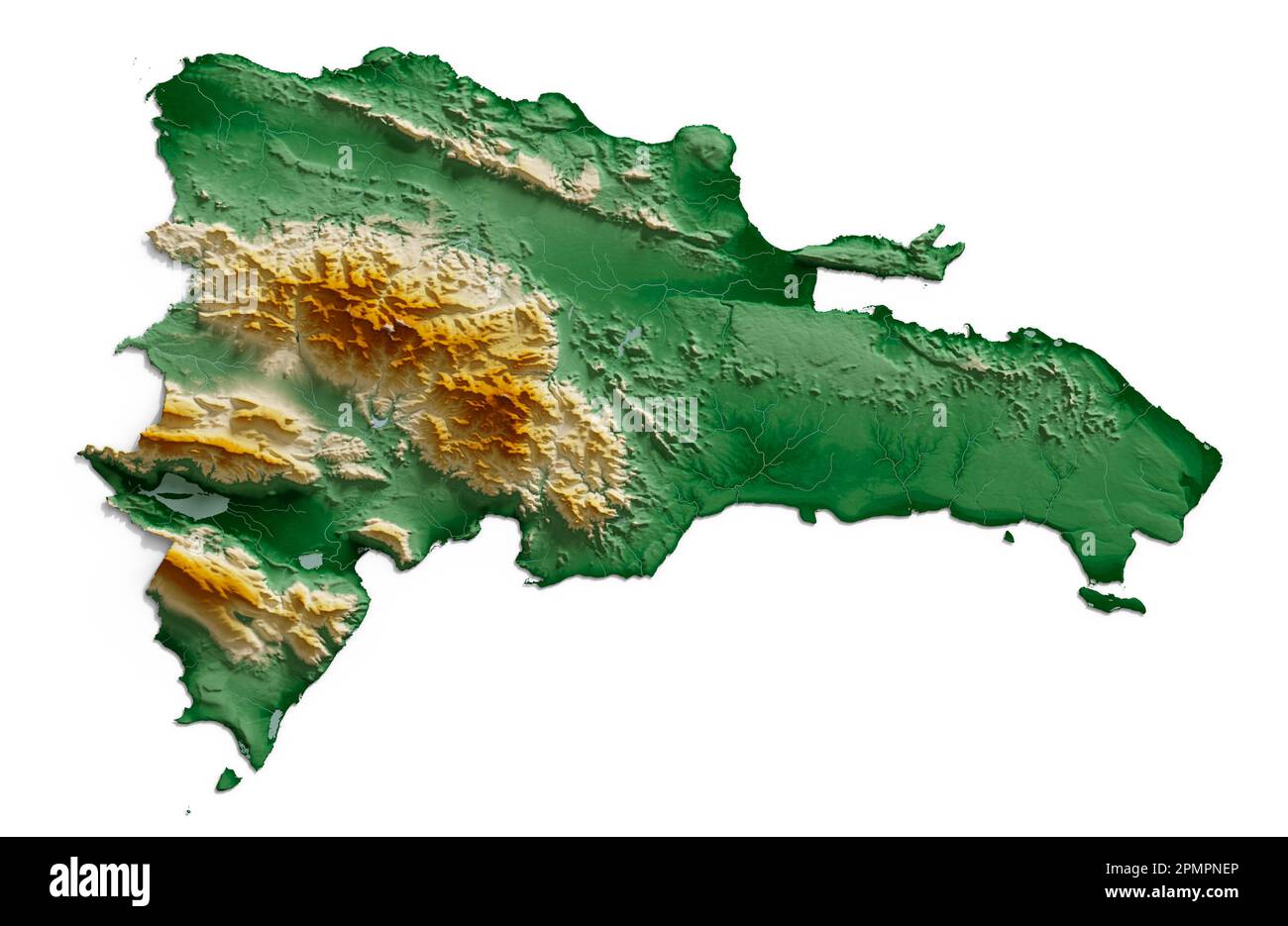República Dominicana. Representación detallada en 3D de un mapa