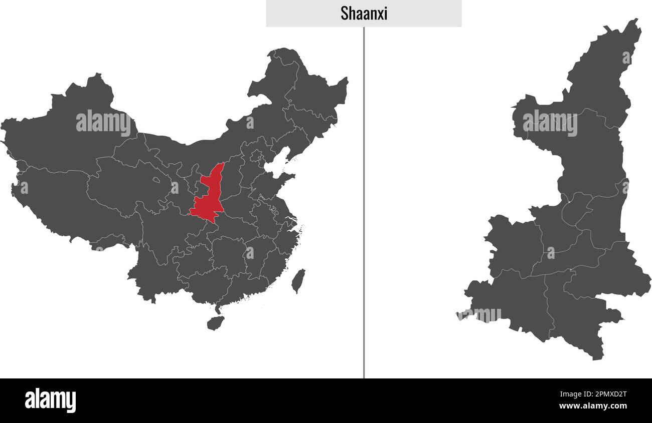 Mapa de Shaanxi provincia de China y la ubicación en el mapa chino