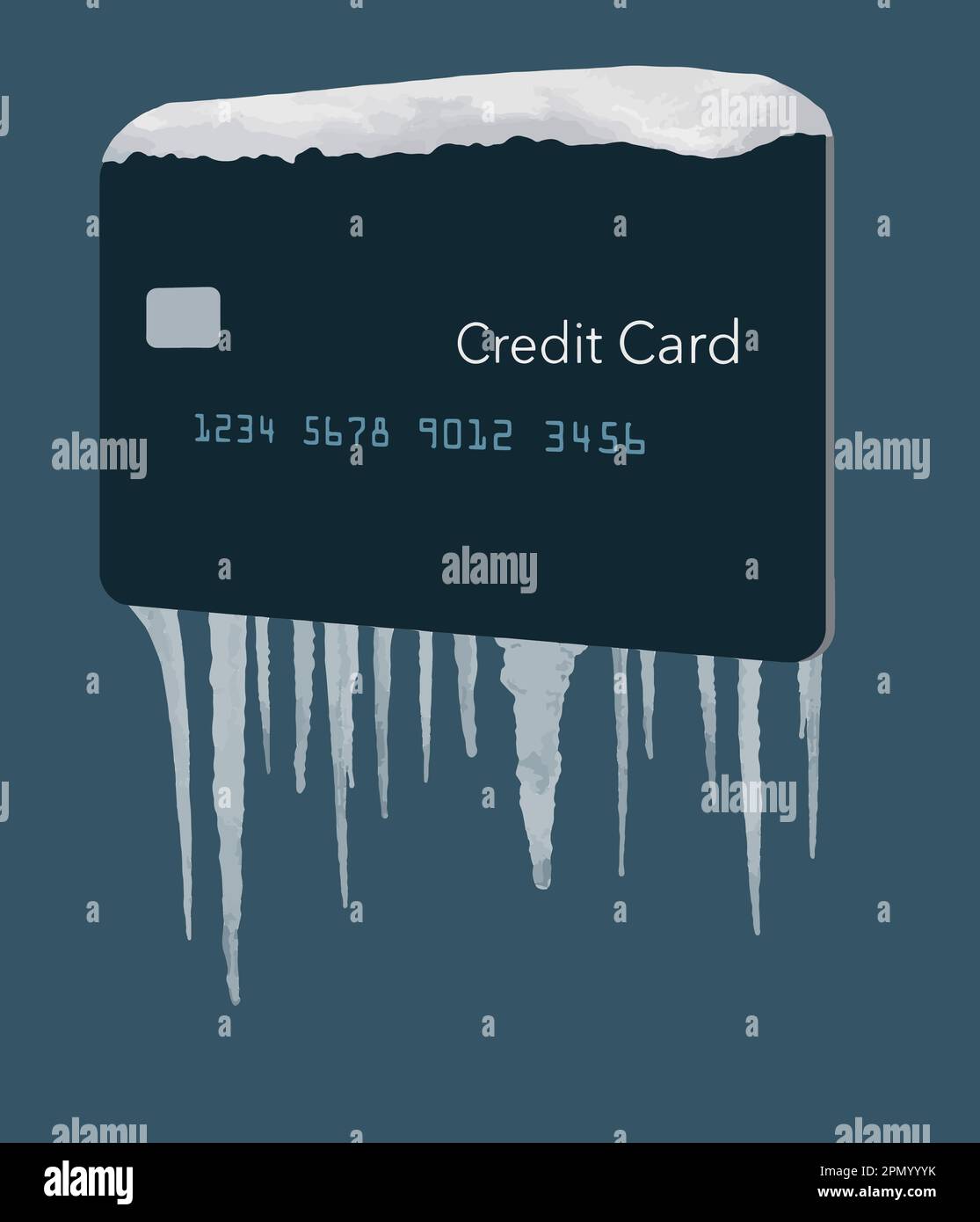 Nieve y hielo se aferran a una tarjeta de crédito en una ilustración vectorial sobre la congelación de su informe de crédito para la protección de la identidad. Ilustración del Vector