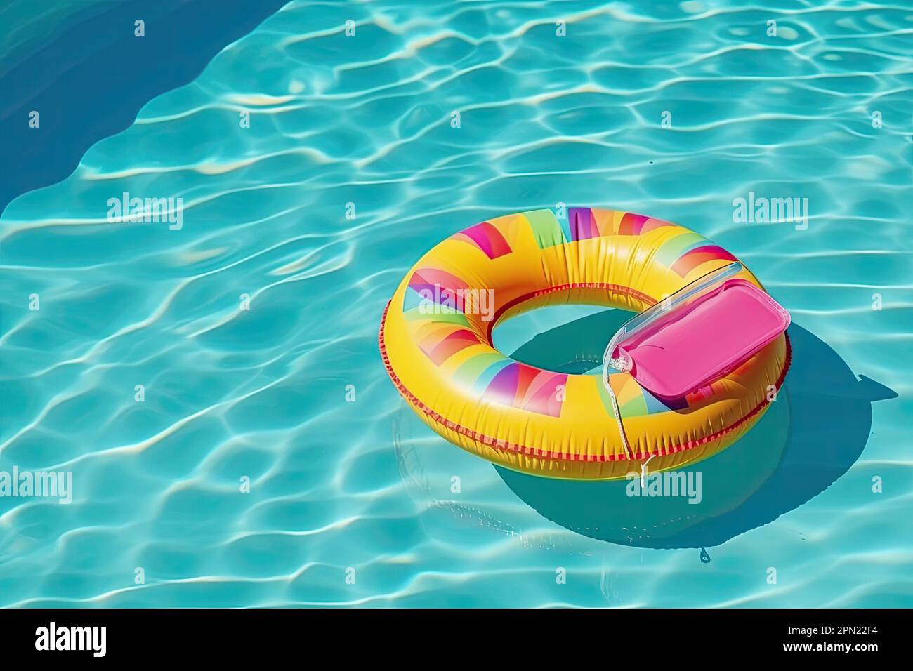 ilustración de un flotador redondo y amarillo en una piscina de agua azul  Fotografía de stock - Alamy