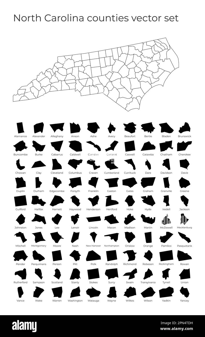 Mapa de Carolina del Norte con formas de regiones. Mapa vectorial en