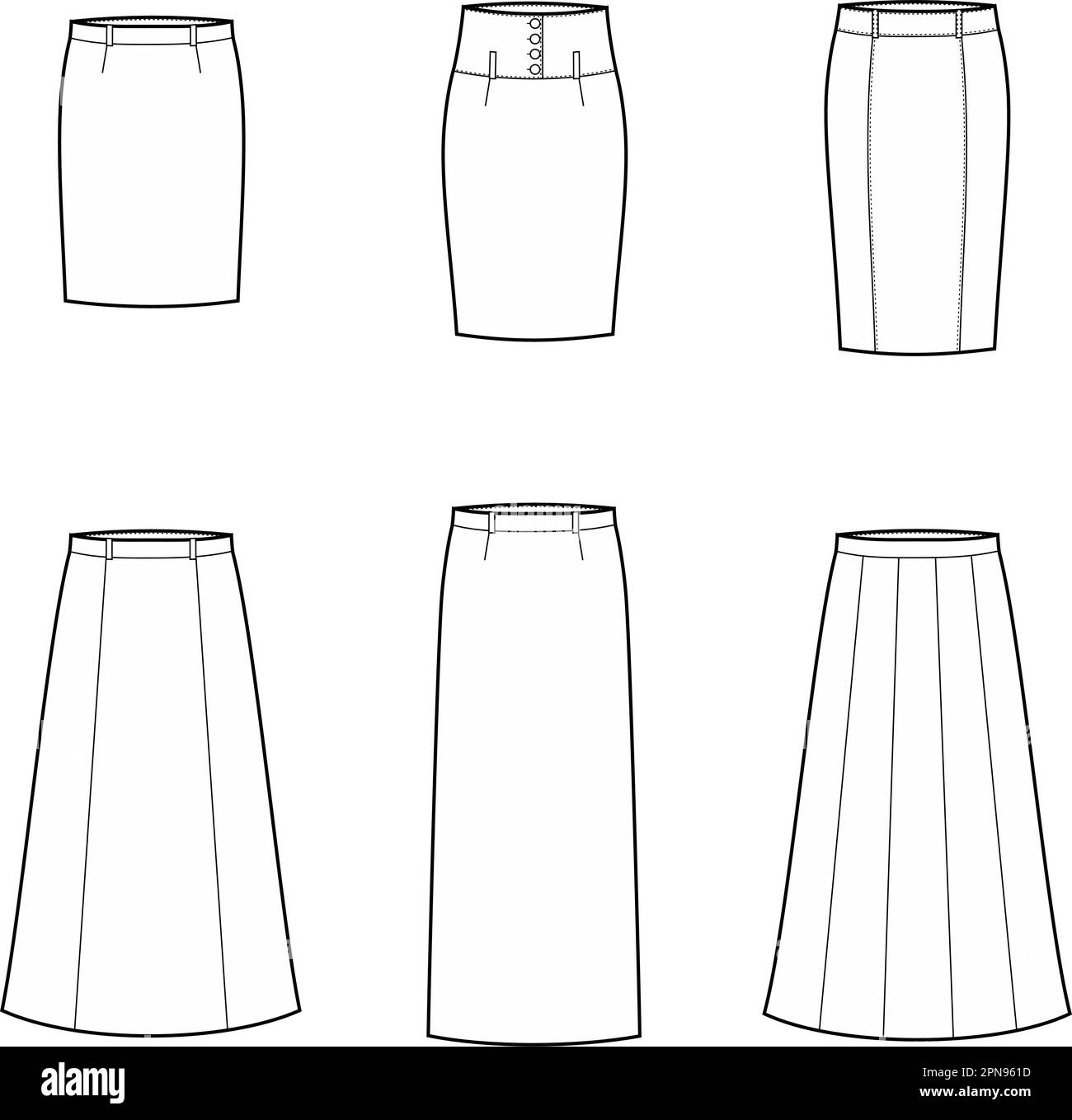 Conjunto de faldas clásicas para mujer. CAD de moda Imagen Vector de stock  - Alamy