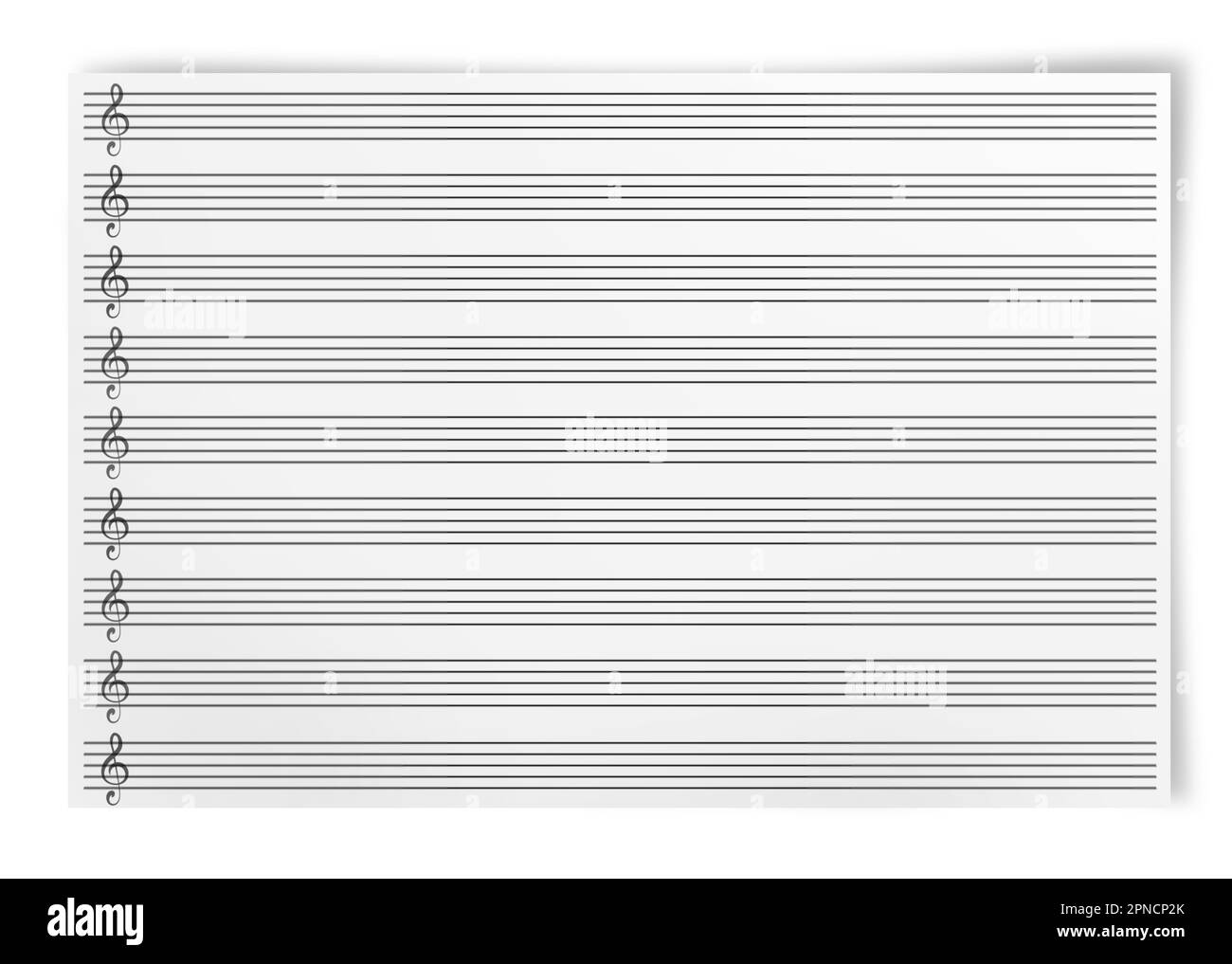 Hoja de música en blanco aislada sobre fondo blanco Fotografía de stock
