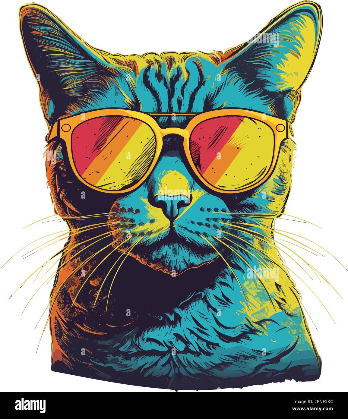 Cool y Suave Gato con gafas de sol Pop Art T-Shirt Diseño. Gráfico  vectorial brillante y audaz con iluminación llamativa sobre un fondo blanco  Imagen Vector de stock - Alamy