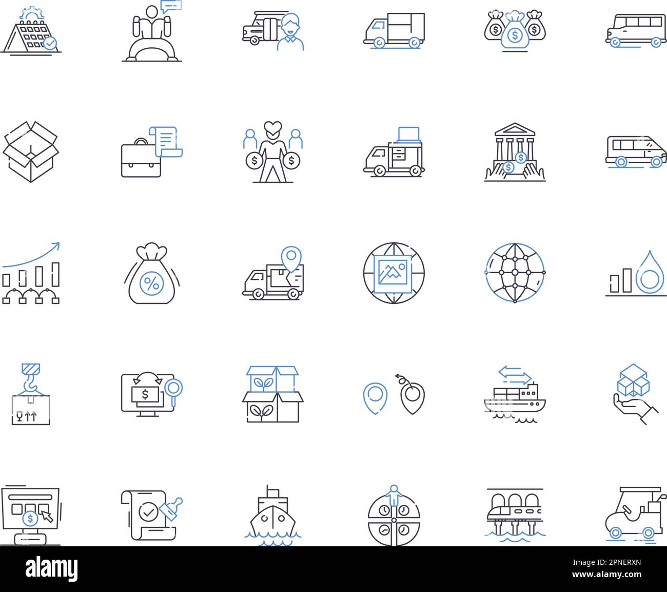 Recopilación de iconos de línea de despacho. Entrega, logística, envío, transporte, flota, Ruta, vector de distribución e ilustración lineal. Paquete Ilustración del Vector