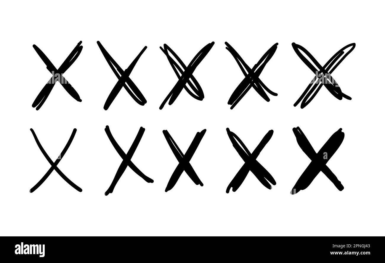 Letra x manuscrita, signo de rechazo, no, respuesta incorrecta, tachado