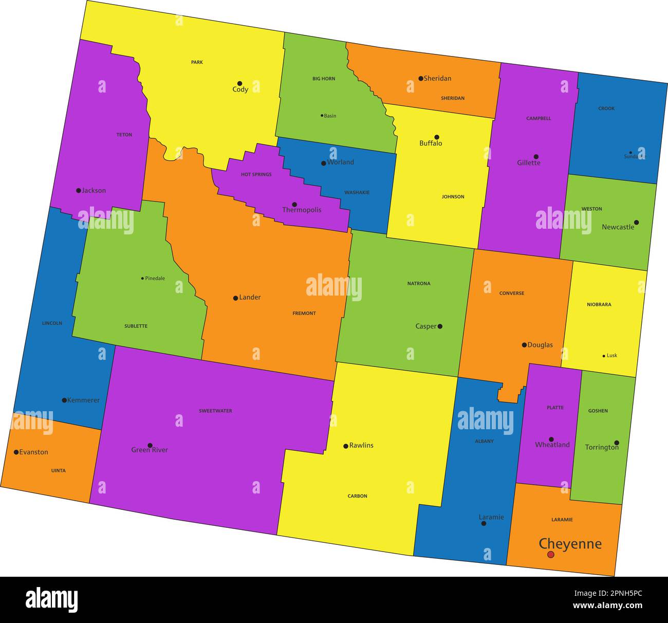 Colorido Mapa Político De Wyoming Con Capas Claramente Etiquetadas Y Separadas Ilustración 9866