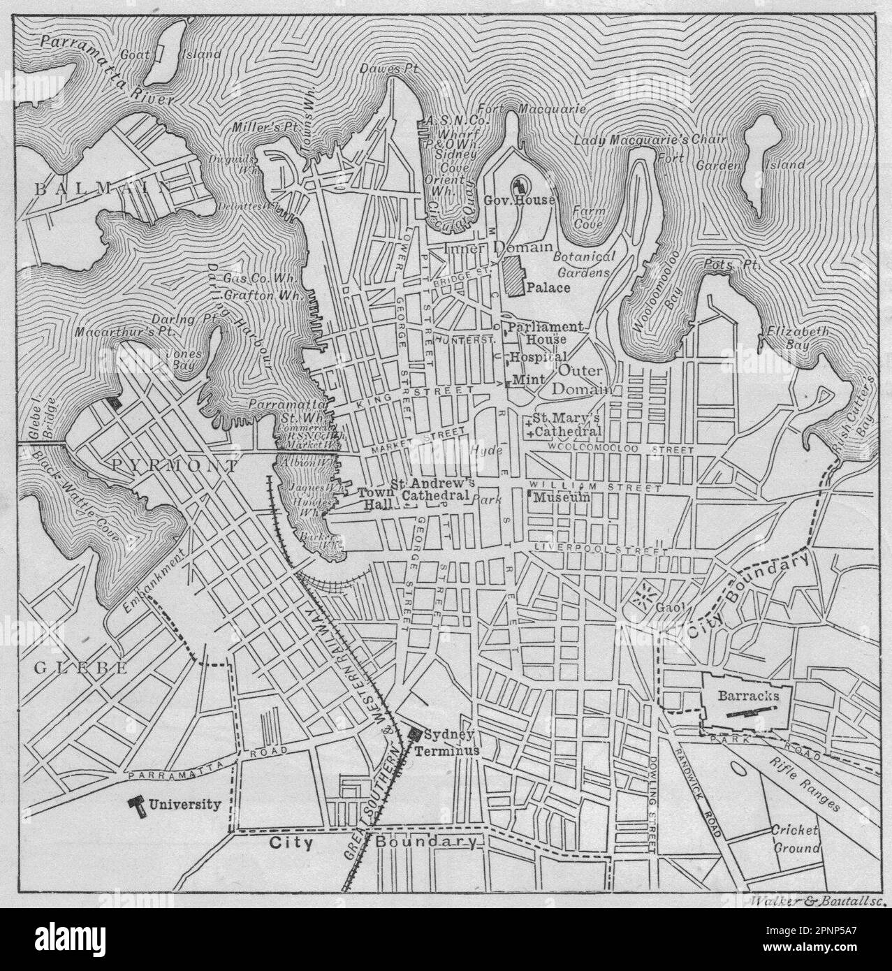 El plan de la ciudad. Sydney. Australia 1890 vintage antigua mapa gráfico Foto de stock