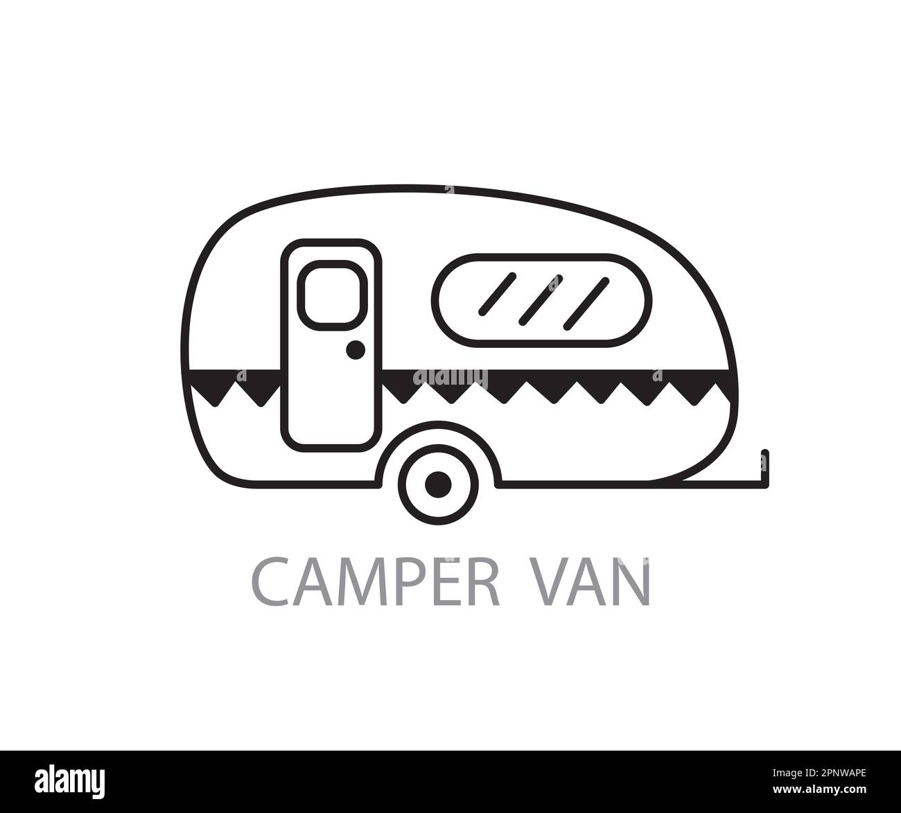 Autocaravana y remolque caravana de viaje icono doodle Imagen