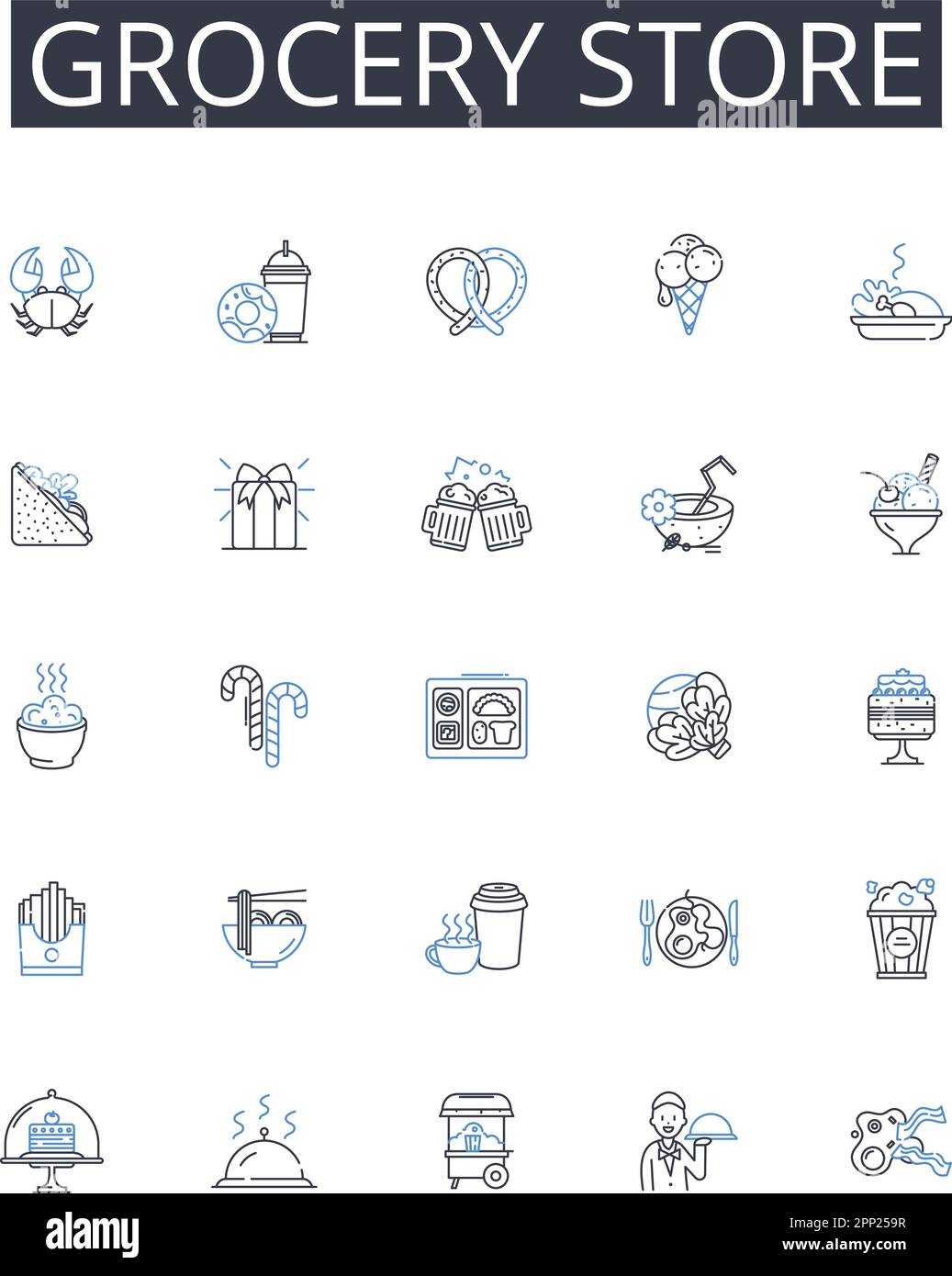 Tienda de comestibles línea iconos colección. Tienda de conveniencia