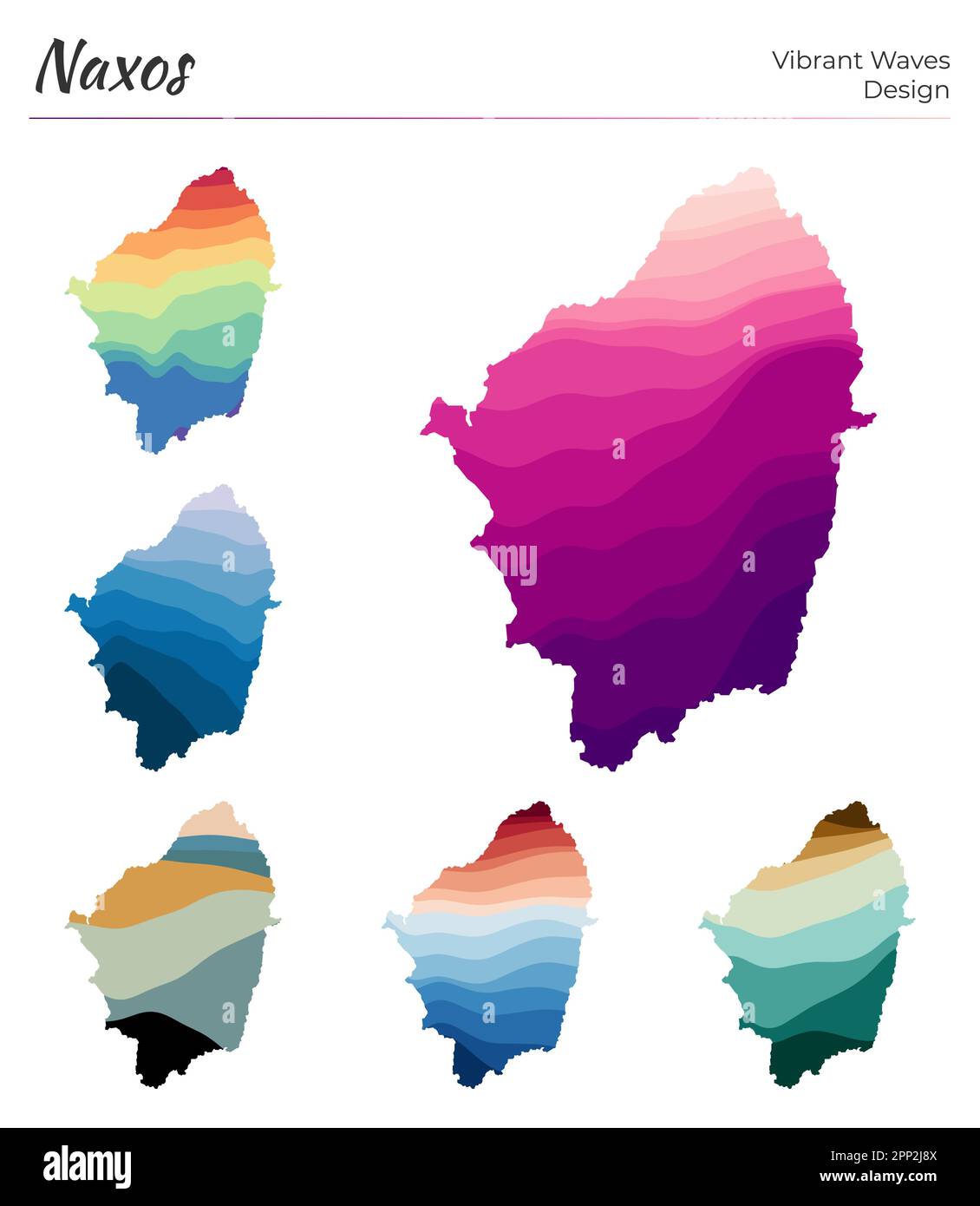 Conjunto De Mapas Vectoriales De Naxos Diseño De Ondas Vibrantes Mapa Brillante De La Isla En 6046