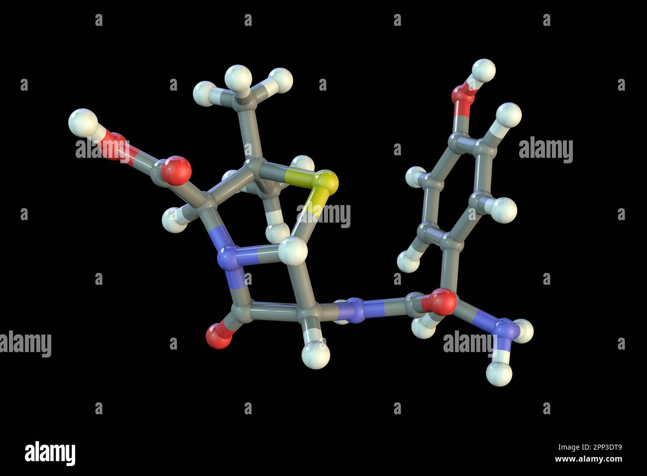 Molécula de la droga de la amoxicilina, ilustración Foto de stock