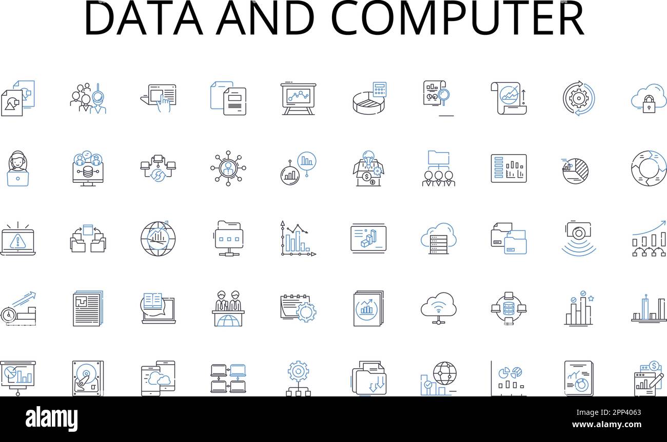 Colección de iconos de línea de datos y computadora. Burocracia, Gobernanza, Legislación, Regulación, Política, Mandato, vector de autoridad e ilustración lineal Ilustración del Vector