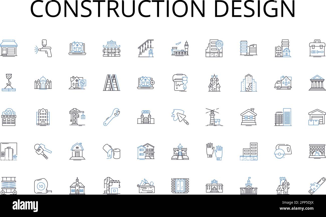 Colección de iconos de línea de diseño de construcción. Trabajo en equipo, asociación, alianza, cooperación, sinergia, Coordinación, Cohesión vectorial y lineal Ilustración del Vector