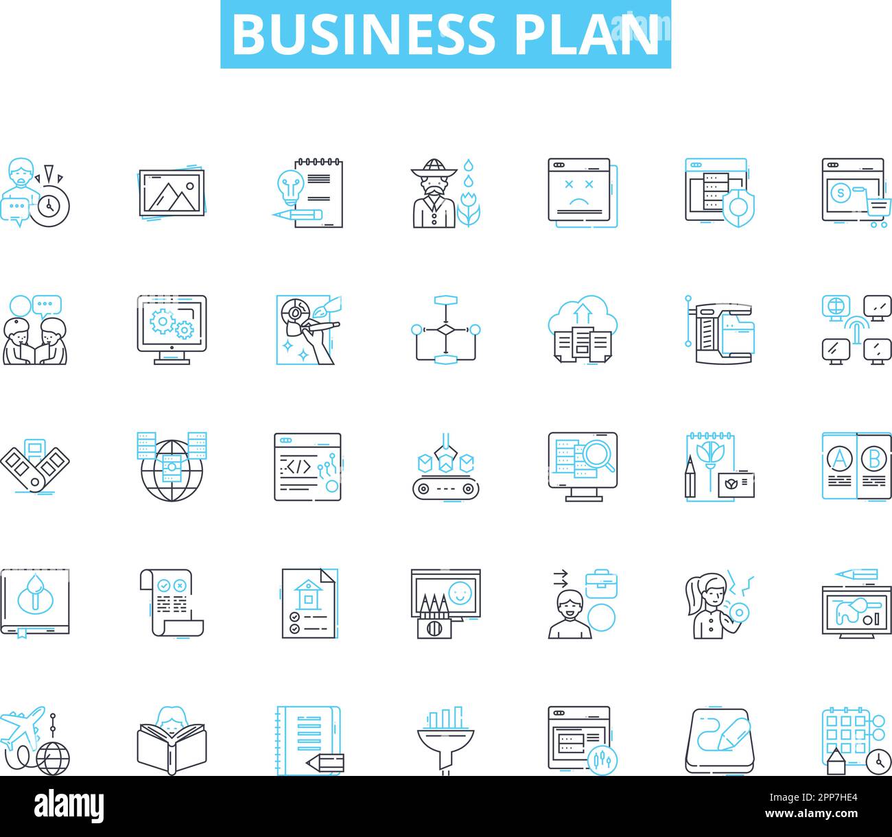 Plan de negocios iconos lineales set. Estrategia, Rentabilidad ...
