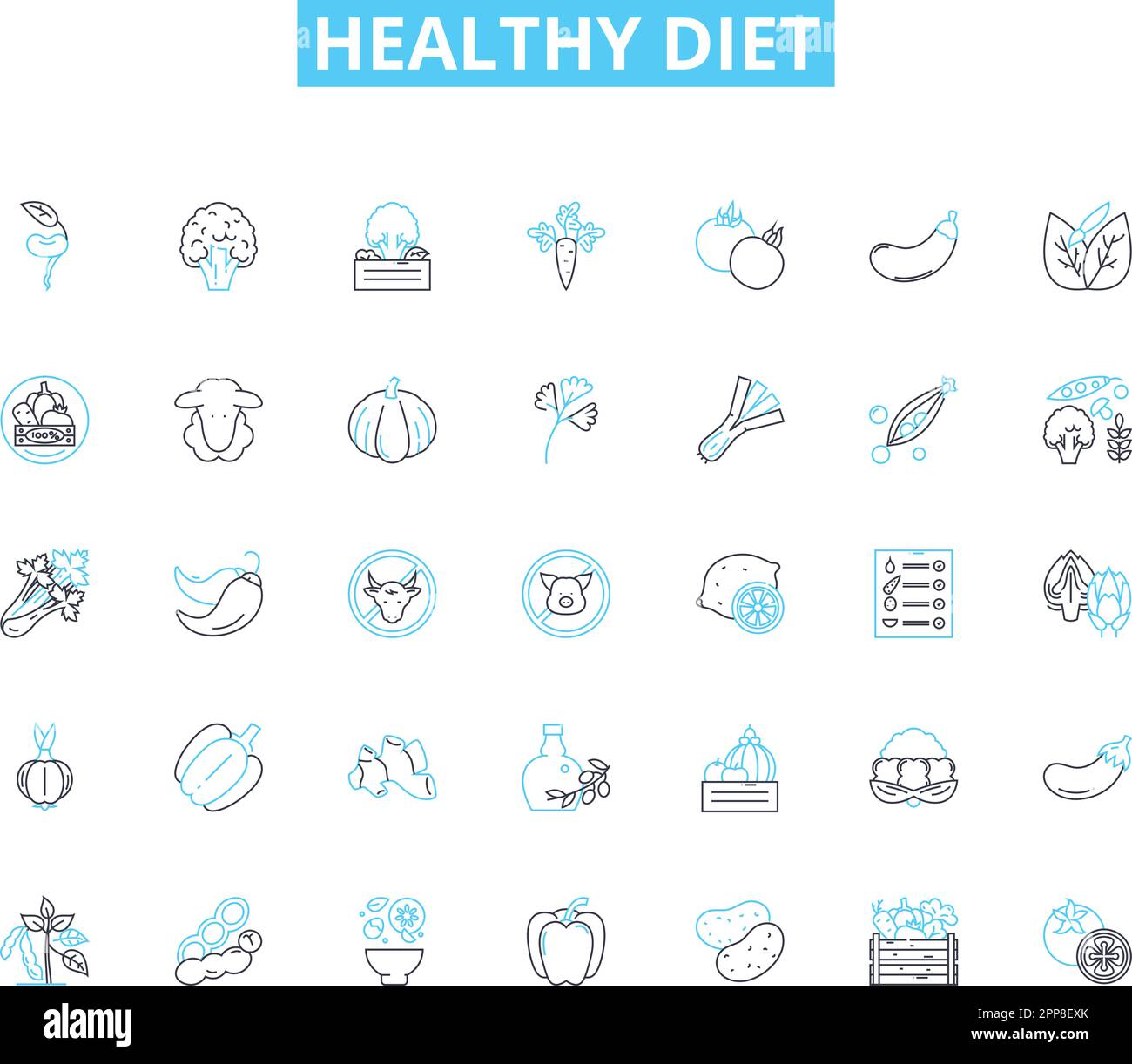 Dieta Saludable Iconos Lineales Set Nutrición Limpiar Equilibrio Granos Preparación De 3636