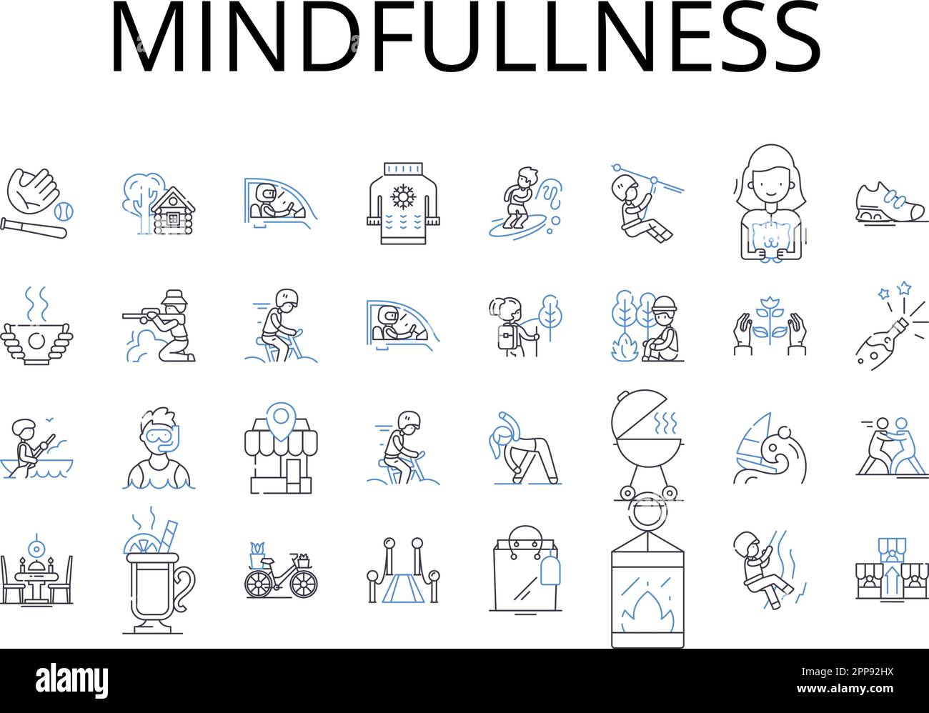 Colección de iconos de línea Mindfullness. Auto-conciencia ...