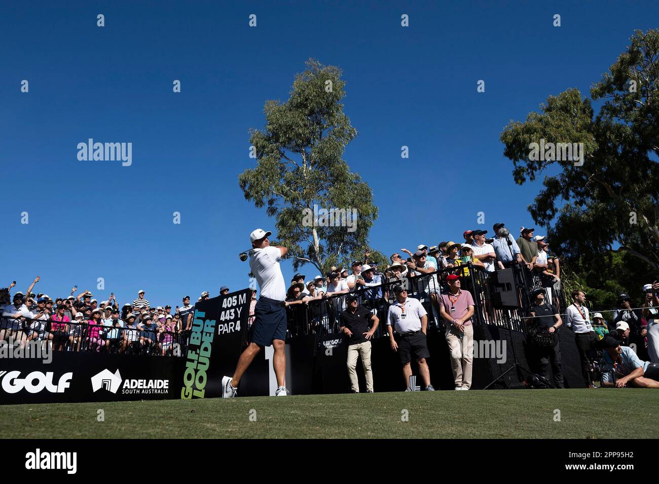 Captain Brooks Koepka of Smash GC hits his shot from the first tee