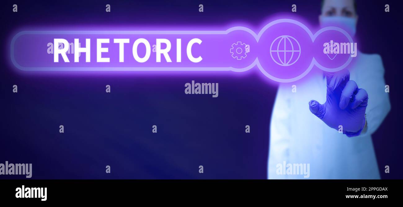 Leyenda de texto que presenta retórica, concepto que significa estudio