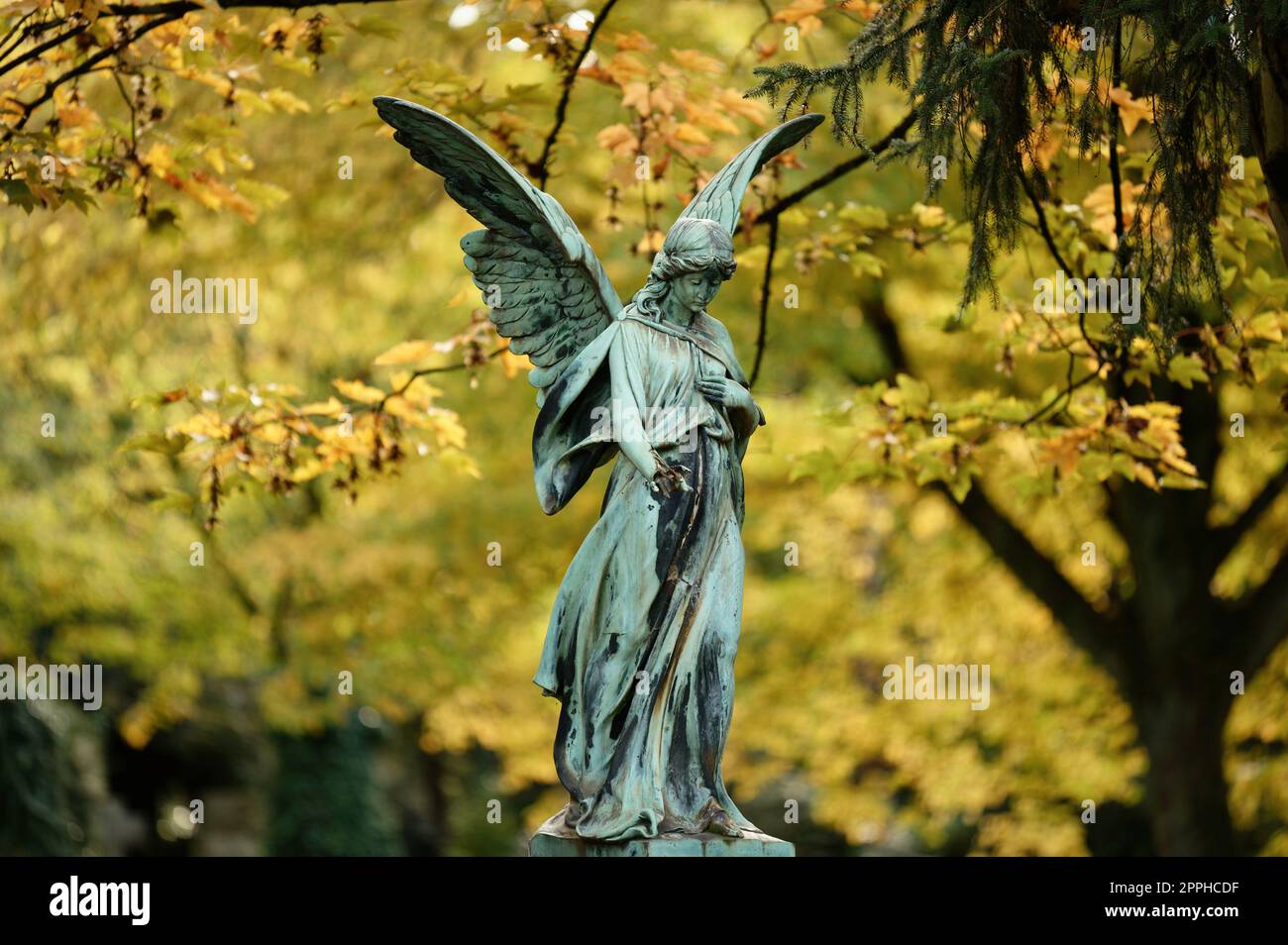 ángel con alas en un cementerio Foto de stock