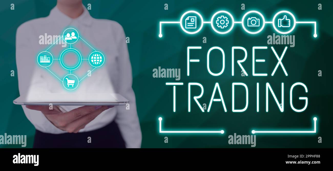 Escritura mostrando texto Forex Trading. Concepto que significa mercado global que permite el comercio, el cambio de moneda Foto de stock