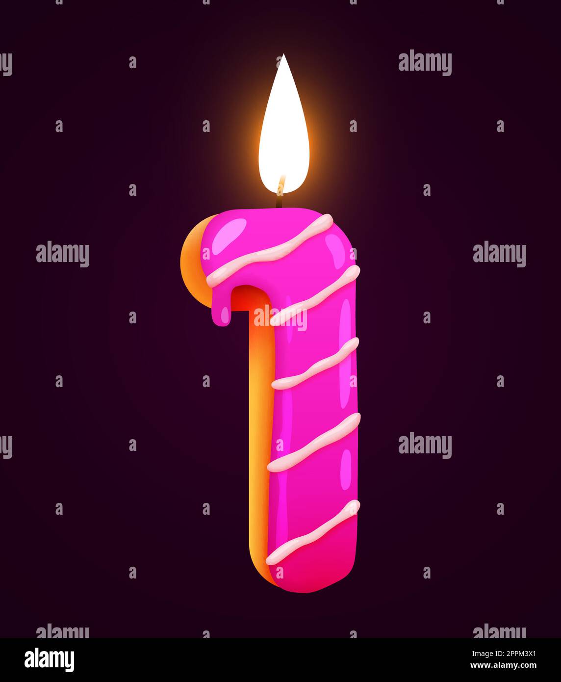 Pastel de cumpleaños número de fuente 1 con vela. Un año de aniversario.  Sabrosa colección. Ilustración vectorial Imagen Vector de stock - Alamy