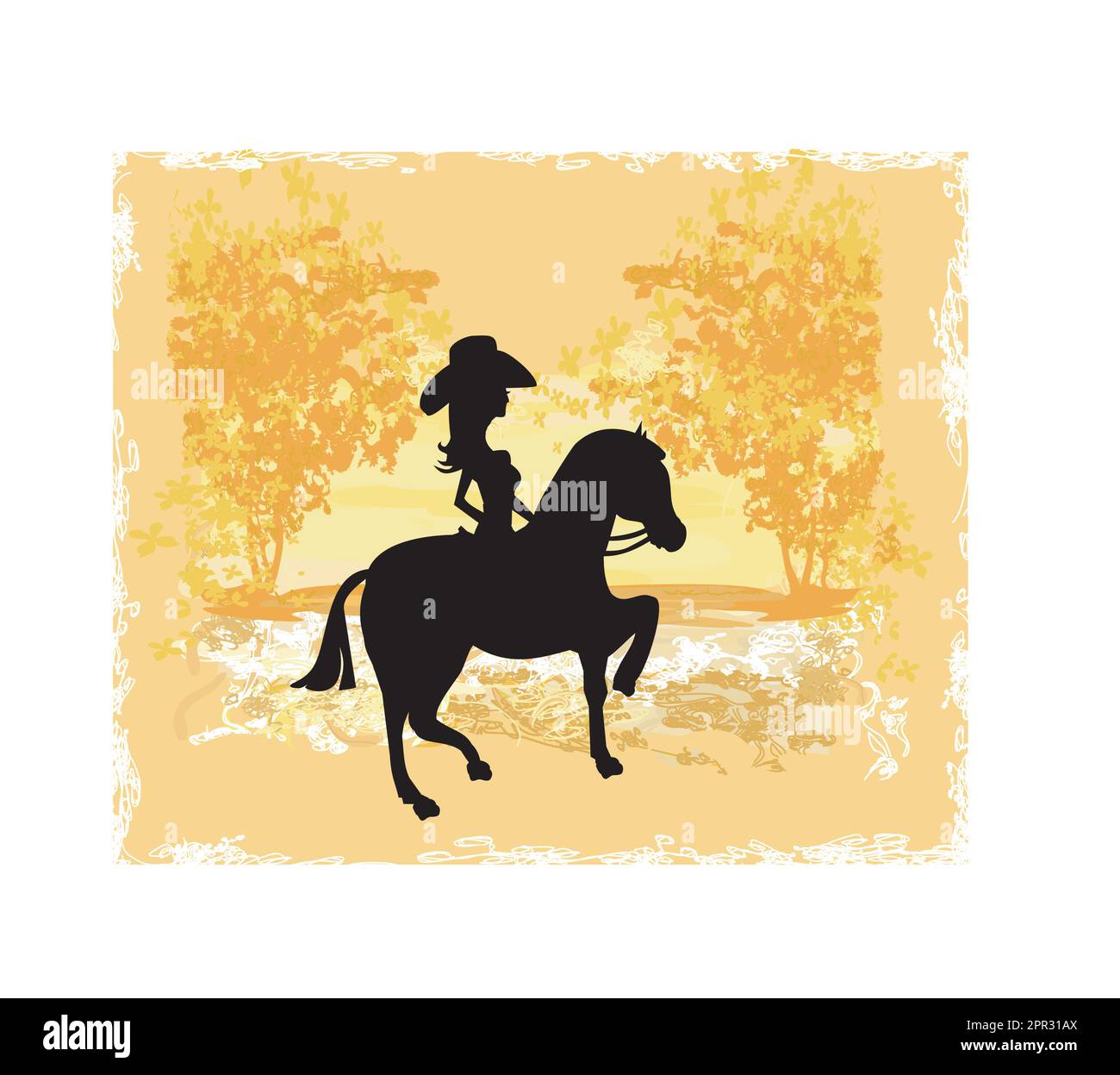 Silueta De Cowgirl Y Caballo Grunge Antecedentes Imagen Vector De Stock Alamy