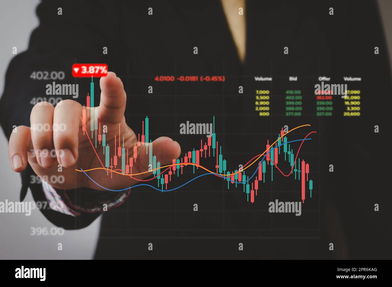Businessman mano forex comercio de mercado de valores financieros por gráfico y tecnología económica gráficos de inversión. Foto de stock