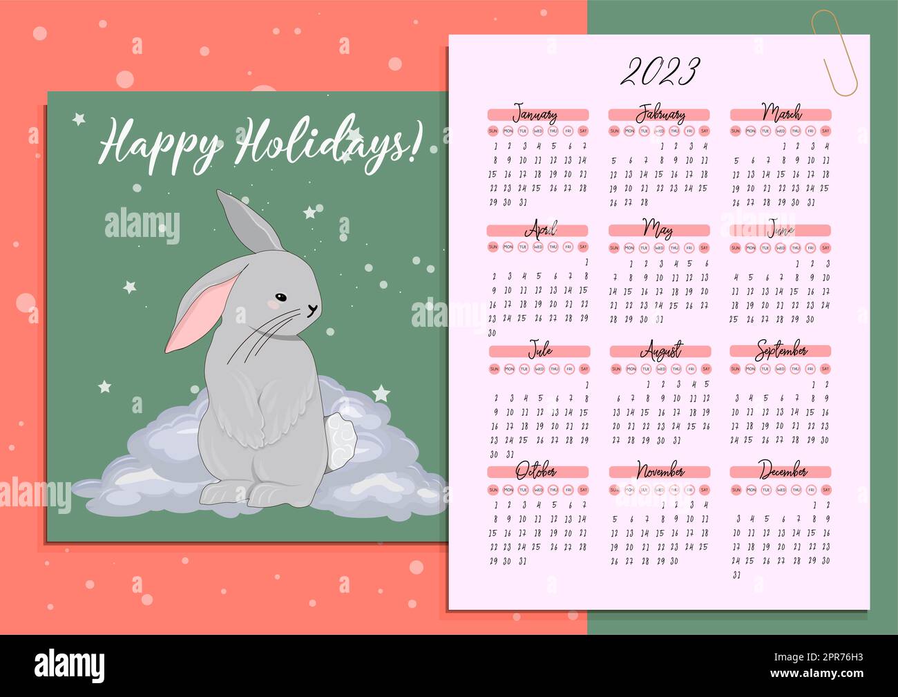 Calendario Para 2023 Año Del Conejo Según El Calendario Chino. Ilustración  Vectorial. Stock de ilustración - Ilustración de chino, mensual: 261521685