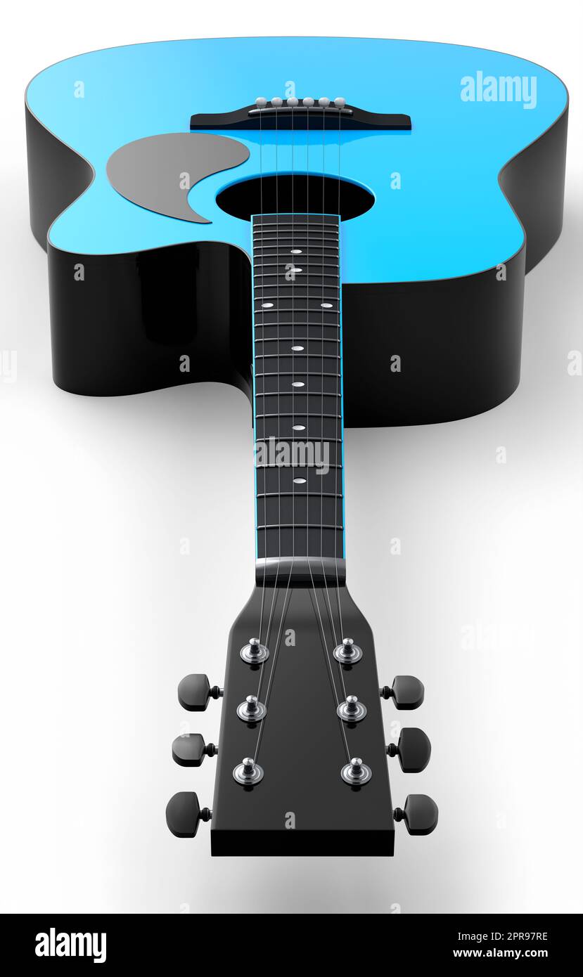 Primer plano de la guitarra acústica aislada sobre fondo blanco. 3d render  de concepto para el cartel del festival de rock con guitarra española para  la tienda de música Fotografía de stock -