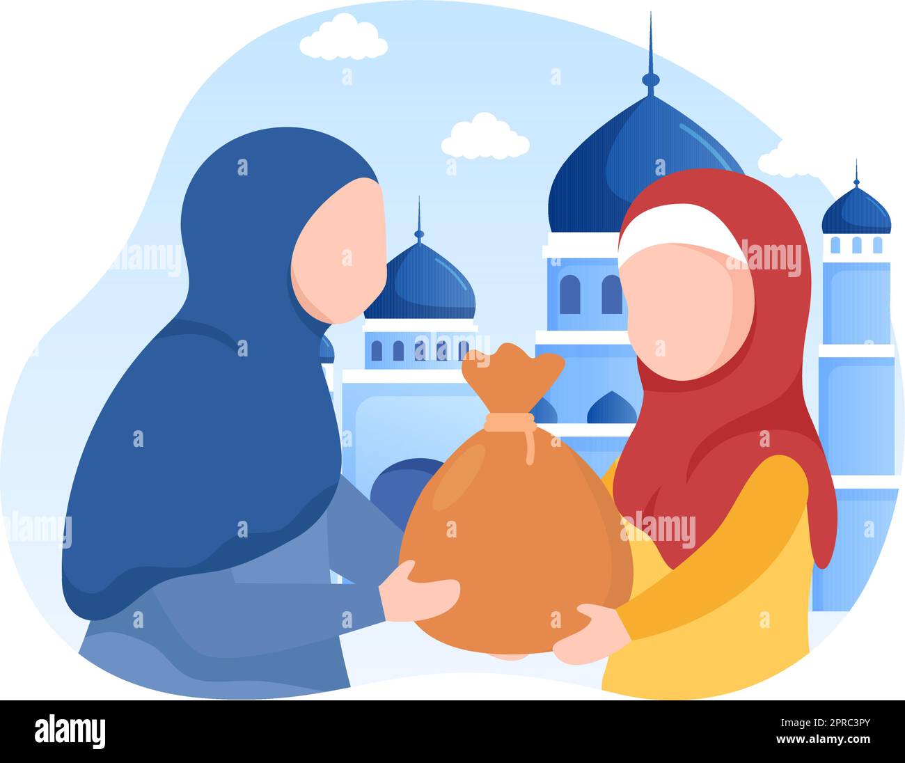 Los musulmanes que dan limosna, Zakat o donación de Infaq a una persona que la necesita en Cartoon Cartoon Poster plano Mano Dibujado Plantillas Ilustración Ilustración del Vector