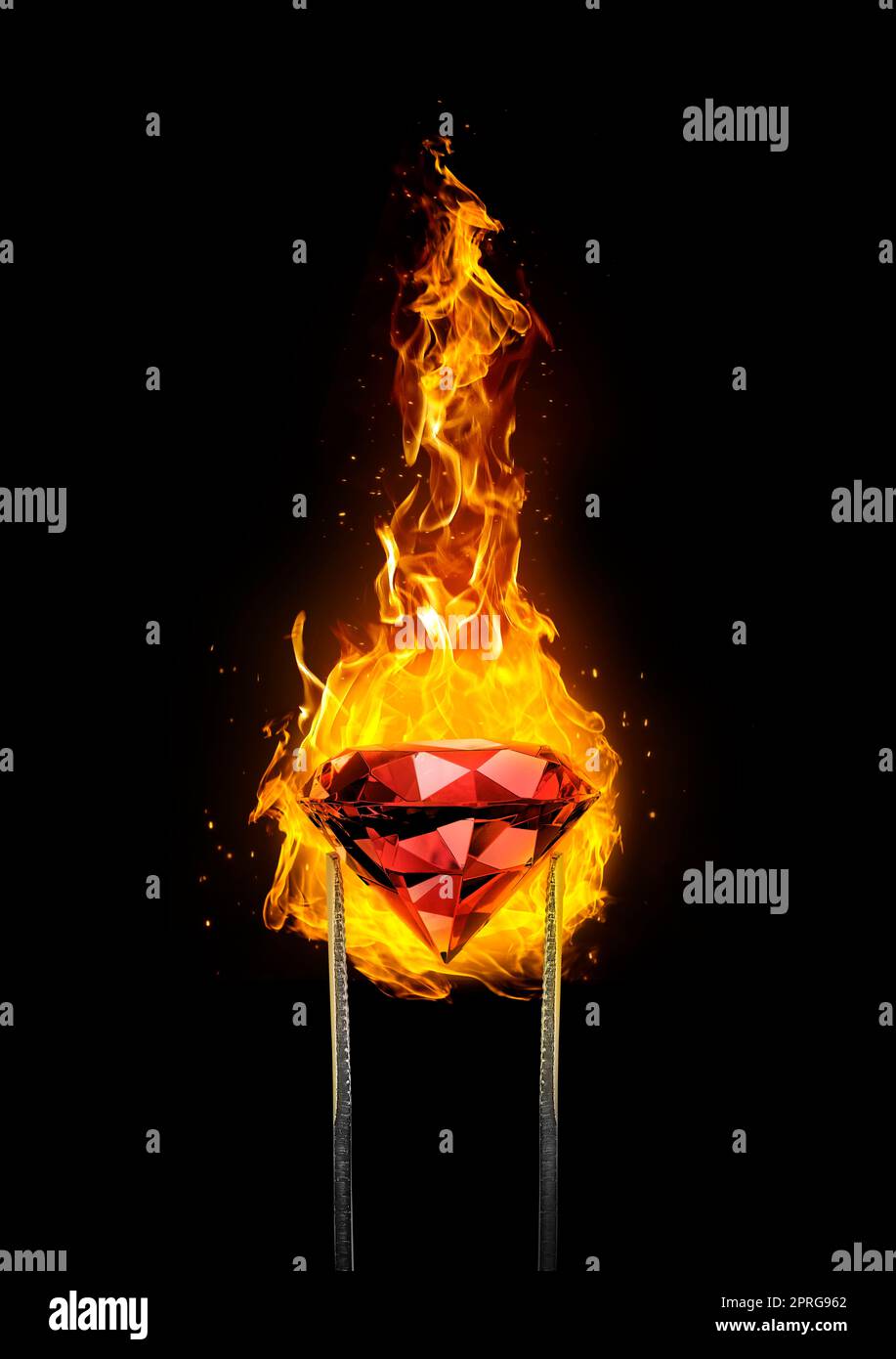 Brillante diamante rojo colocado en el fuego sobre fondo negro en pinzas de  diamante Fotografía de stock - Alamy