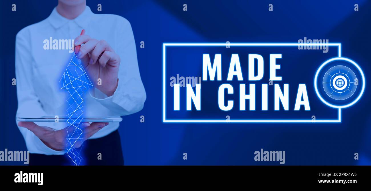 Texto que muestra la inspiración Made in China. Concepto Significado Mercado de la Industria Mayorista Comercio Global Comercio Asiático Foto de stock