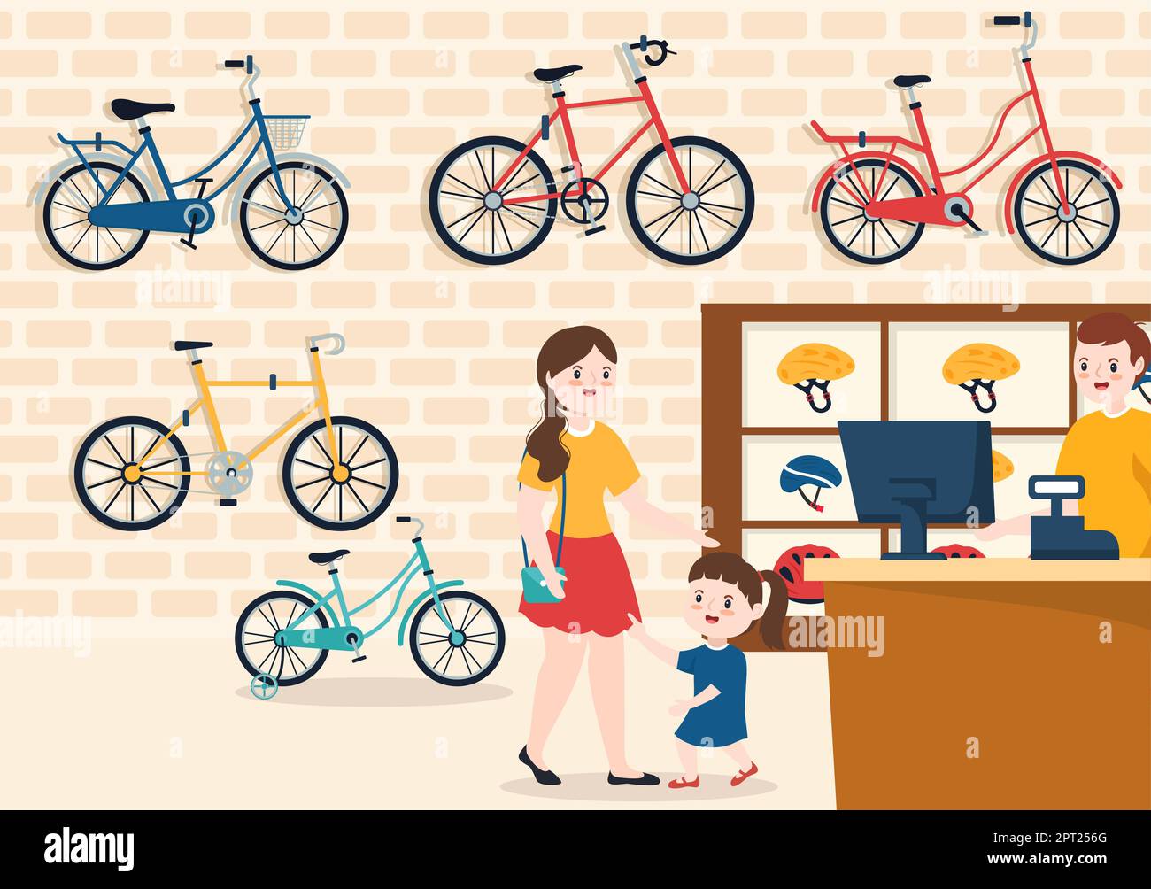 Tienda de bicicletas con los compradores Gente Elegir Ciclos, Accesorios o  Equipo de Equipo para montar en plantilla Dibujado a mano Cartoon  Ilustración plana Fotografía de stock - Alamy
