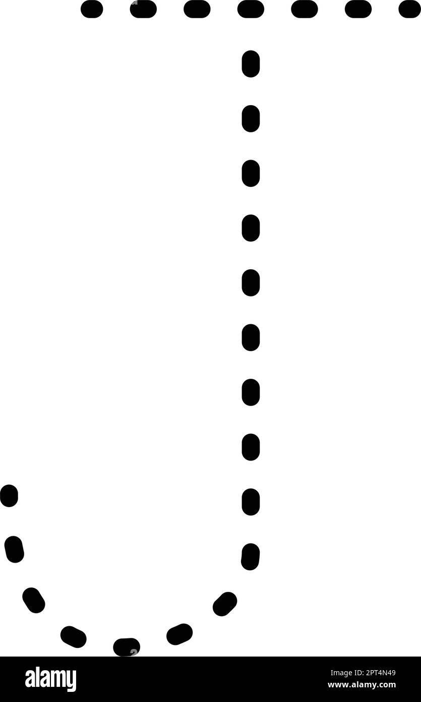 Trazado de la letra del alfabeto J preescritura de elemento de línea punteada para el jardín de infantes, preescolar y escuela Montessori hoja de trabajo para la práctica de escritura a mano. Ilustración del Vector